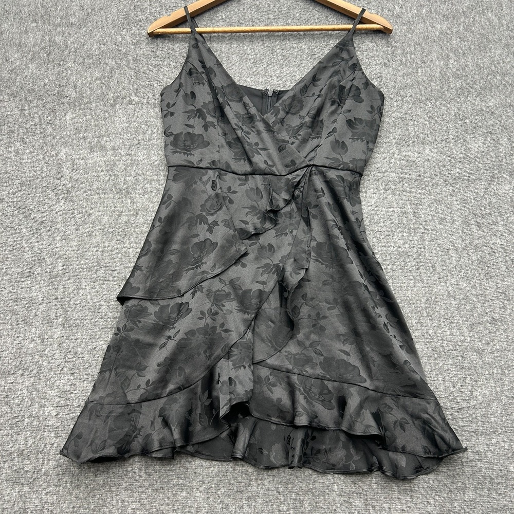 Altar'd State Dress M Satin Floral Jacquard Ruffle Mini Dress Coquette Y2K Black